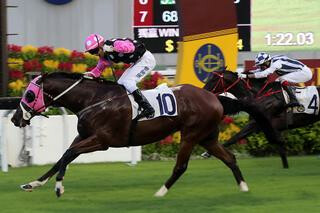 Beauty Generation (NZ) claimed an emphatic victory in the Group 3 Celebration Cup. Photo: Hong Kong Jockey Club